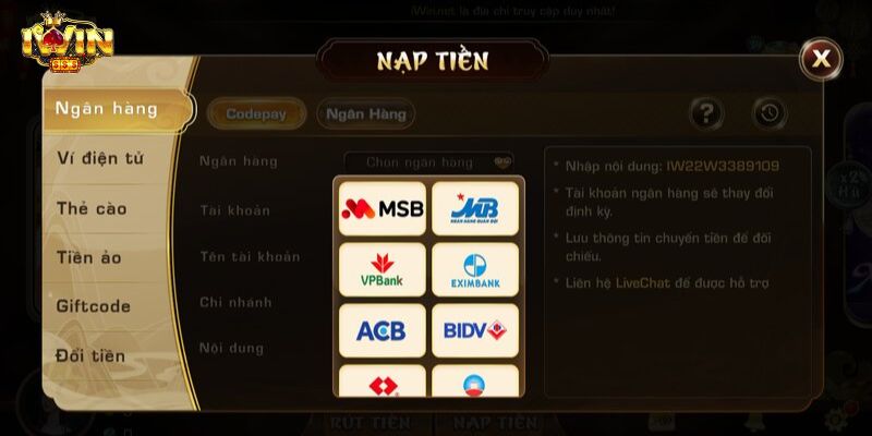 IWIN Giao dịch nạp rút tiền nhanh